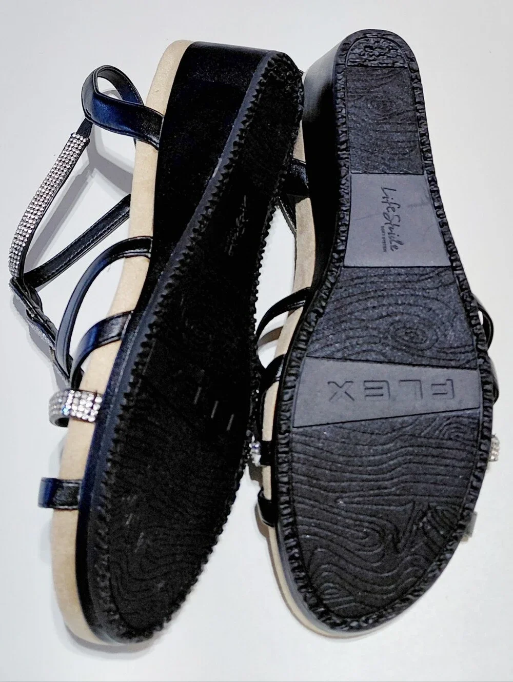 LIFESTRIDE Women's Miami Black Strappy Embellished Slingback Sandals Size 12M